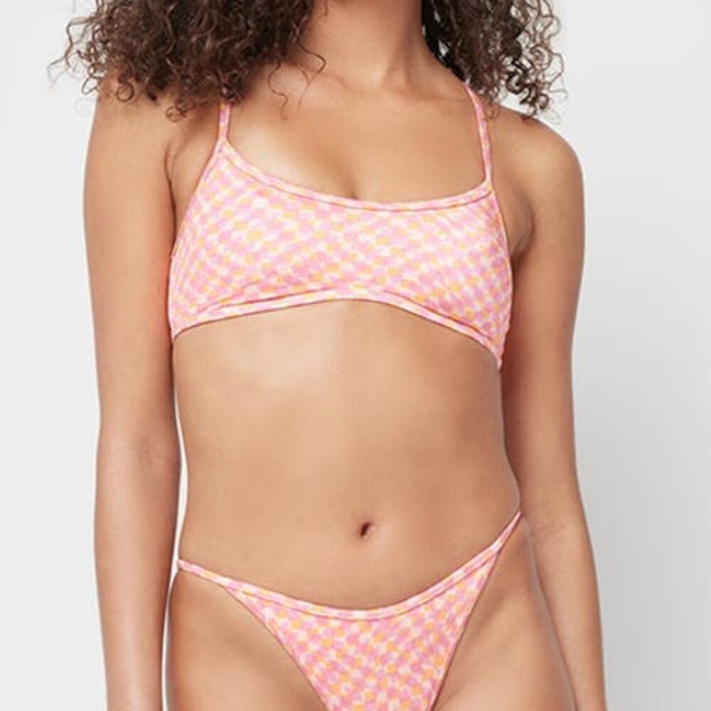 L*SPACE Pamela Bikini Top Heat Waves Pink Abstract Racerback Lined Size XL NEW